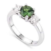 Afbeelding in Gallery-weergave laden, 2 ct groene saffier Natuurlijke echte diamant ( niet in het laboratorium gekweekt ) drie stenen trouwring 14K witgoud
