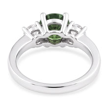 Afbeelding in Gallery-weergave laden, 2 ct groene saffier Natuurlijke echte diamant ( niet in het laboratorium gekweekt ) drie stenen trouwring 14K witgoud
