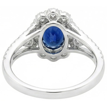 Afbeelding in Gallery-weergave laden, 2 ct ovale Ceylon saffier en Natuurlijke echte diamanten ( niet in een laboratorium gekweekt ) trouwring wit goud 14k
