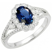 Afbeelding in Gallery-weergave laden, 2 ct ovale Ceylon saffier en Natuurlijke echte diamanten ( niet in een laboratorium gekweekt ) trouwring wit goud 14k
