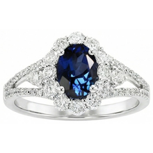 Afbeelding in Gallery-weergave laden, 2 ct ovale Ceylon saffier en Natuurlijke echte diamanten ( niet in een laboratorium gekweekt ) trouwring wit goud 14k
