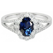 Afbeelding in Gallery-weergave laden, 2 ct ovale Ceylon saffier en Natuurlijke echte diamanten ( niet in een laboratorium gekweekt ) trouwring wit goud 14k
