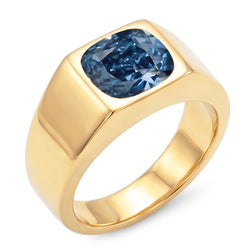 2 karaat Gypsy Blue Cushion Diamond Solitaire ring voor heren geel goud