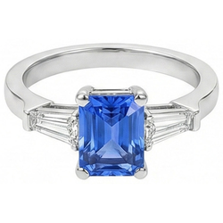 2 karaat dames sieraden blauwe saffier ring taps toelopende stokbrood 3 steen