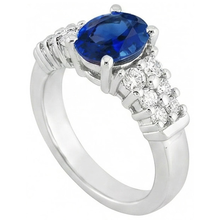 Afbeelding in Gallery-weergave laden, 2 karaat ovaal geslepen Ceylon blauwe saffier ring wit gouden sieraden nieuw
