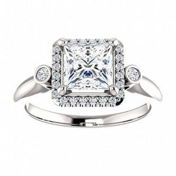 Ring met 2.31 Karaat Drie Steen Stijl met Accent Princess Natuurlijke uit de aarde gewonnen Diamant