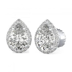 2.50 Peer & Ronde Halo Echt Diamond Stud Earring Wit Goud 14K