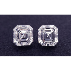 Paar losse, natuurlijke, uit de aarde gedolven diamanten van 2 karaat, sprankelend, G Vs1, Asscher-slijpsel