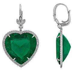 21,20 karaat hart groene smaragd met diamanten bungelende oorbel wit goud 14K