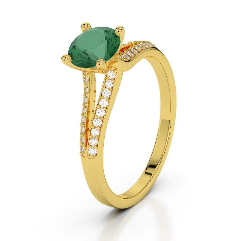 2,30 karaat Prong groene smaragd met diamanten ring edelsteen geel goud 14K