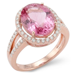 25 Karaat Prong Gezet Kunziet En Natuurlijke uit de aarde gewonnen Diamanten Trouwring Roségoud 14K