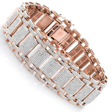 25 Karaat Kleine Ronde Geslepen Echt Diamanten Heren Armband Rosé Goud 14K