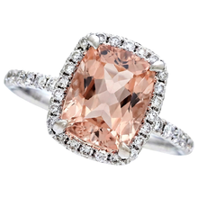 Afbeelding in Gallery-weergave laden, 25,25 karaat Morganite en Natuurlijke echte diamanten ( niet in een laboratorium gekweekt ) trouwring goud wit 14K
