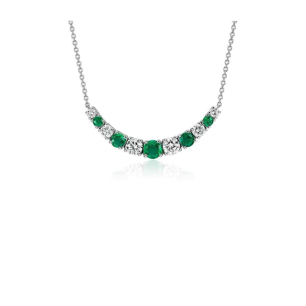 26 karaat ronde geslepen groene smaragd met diamanten halsketting wit goud 14K