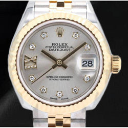 279173 Prachtig Rolex dameshorloge met zilveren diamanten wijzerplaat, 18K goud