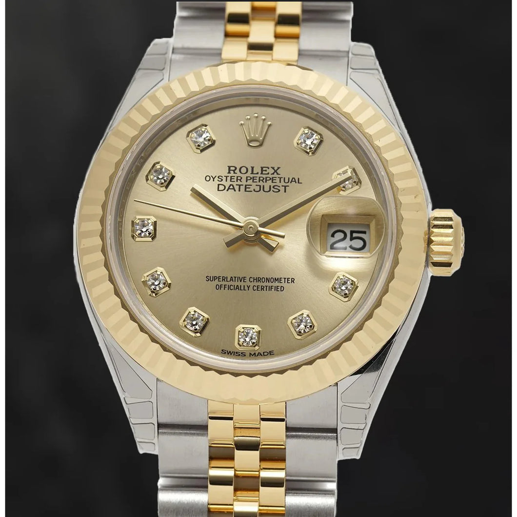 279173 Rolex tweekleurig dameshorloge 28 mm geelgoud 18K
