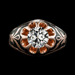 2 Karaat Zigeuner Solitaire Heren Belcher Ring Rond Oude Mijnwerker Diamant Bloem Stijl