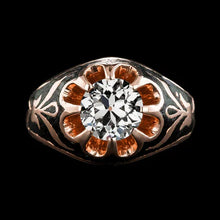 Afbeelding in Gallery-weergave laden, 2 Ct Gypsy Solitaire Herenring Rond Oude Mijnwerker Echt Diamant In Bloemstijl
