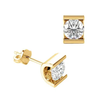 2 Karaat Echt Diamanten Studs Kanaal Set Rond Geslepen Geel Goud 14K Sieraden