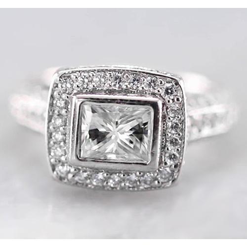 2 Karaat Halo Prinses Echt Diamanten Ring F VS1 VVS1 WitGoud 14K