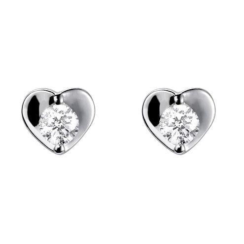 2 Karaat Hartvormige Oorknopjes Rond Geslepen Echt Diamanten Wit Goud