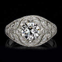 2 Karaat Vintage Stijl Solitaire Ring Rond Oud Geslepen Natuurlijke uit de aarde gewonnen Diamant