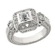 2 Karaats Antieke Stijl Halo Ring Rond & Asscher Echt Diamond Milgrain