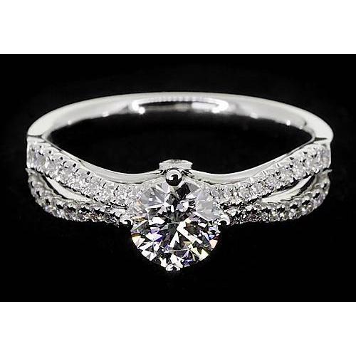 2 Karaats Gespleten Schacht Verlovingsring Ronde Echt Diamant Wit Goud 14K