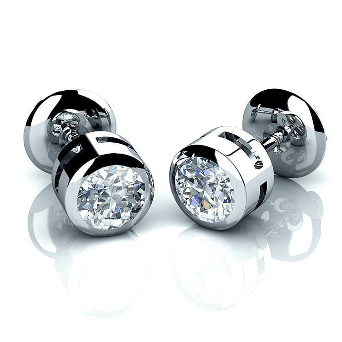 2 Karaats Ronde Geslepen Echt Diamanten Oorknopjes Met Schroefdeksel Wit Goud