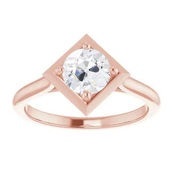 2 Karaat Solitaire Ring Oud Geslepen Echte Natuurlijke uit de aarde gewonnen Diamant Vlieger Stijl Sieraden