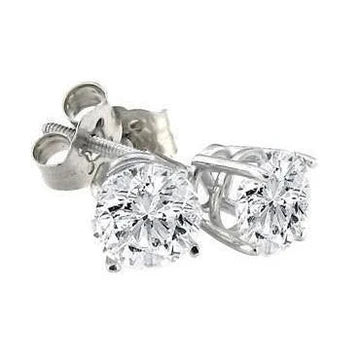 2 Karaats Solitaire Ronde Echt Diamanten Oorknopjes Wit Goud 14K