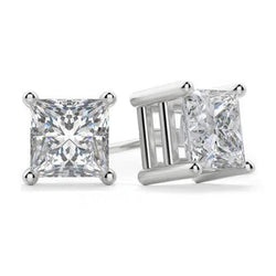 2 Kt. Princess Cut Echt Diamond Stud Earring 4 Prong Setting Witgoud