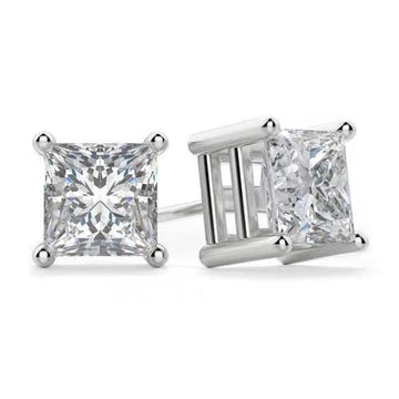 2 Kt. Princess Cut Echt Diamond Stud Earring 4 Prong Setting Witgoud