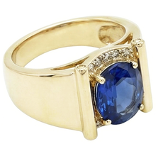 Afbeelding in Gallery-weergave laden, 2,25 karaat Natuurlijke echte diamant ( niet in het laboratorium gekweekt ) Ceylon saffier herenring sieraden goud 14K
