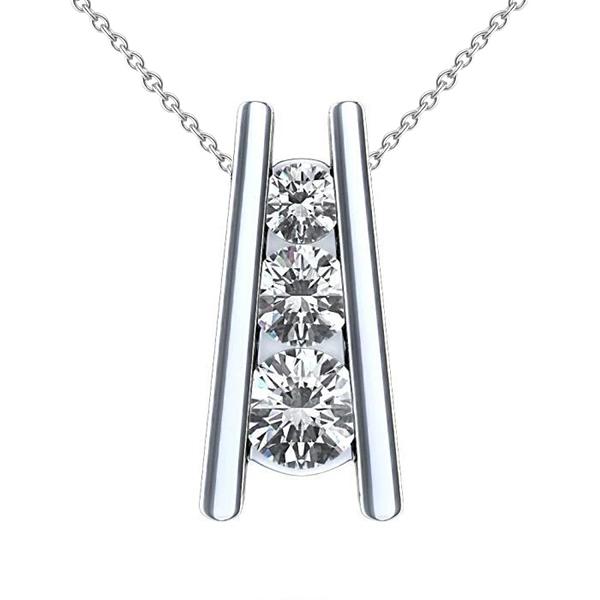 2,25 Ct Drie Stenen Echt Diamanten Ladder Hanger Ketting