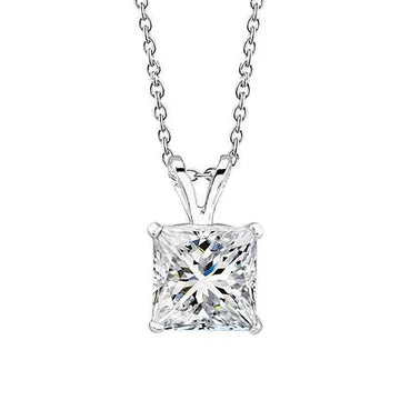 2,25 Ct Solitaire Prinses Geslepen Echt Diamanten Hanger Ketting Wit Goud