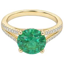 Afbeelding in Gallery-weergave laden, 2,30 karaat Prong groene smaragd met Natuurlijke echte diamanten ( niet in een laboratorium gekweekt ) ring edelsteen geel goud 14K
