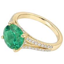 Afbeelding in Gallery-weergave laden, 2,30 karaat Prong groene smaragd met Natuurlijke echte diamanten ( niet in een laboratorium gekweekt ) ring edelsteen geel goud 14K
