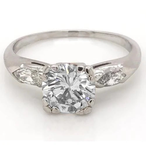 2,30 Karaat Ronde En Markiezin Echt Diamanten Ring Met 3 Stenen Wit Goud 14K