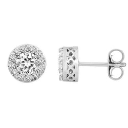 2,30 Karaat Ronde Geslepen Echt Diamanten Stud Pave Halo Oorbellen 14K Goud Wit