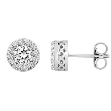 2,30 Karaat Ronde Geslepen Echt Diamanten Stud Pave Halo Oorbellen 14K Goud Wit