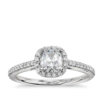 2,30 Karaats Kussen En Ronde Echt Diamanten Halo Ring 14K Witgoud