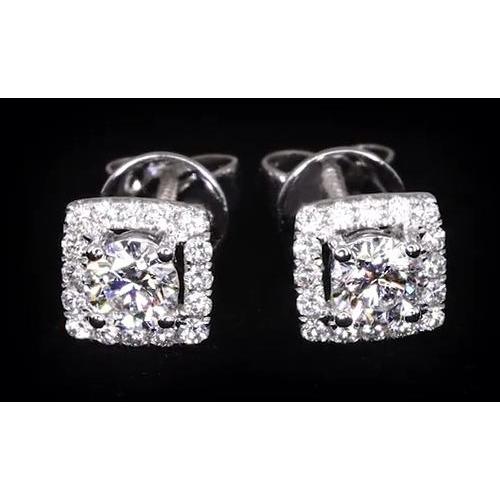 2,32 Karaat Ronde Echt Diamanten Halo Instelling Stud Earring Wit Goud 14K