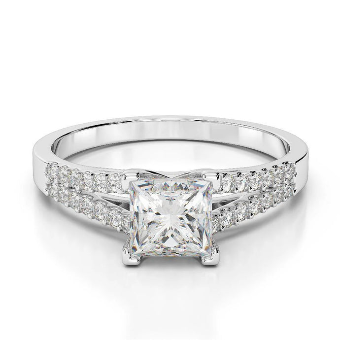 2,45 Ct Prinses & Rond Geslepen Echt Diamanten Trouwring Gespleten Schacht