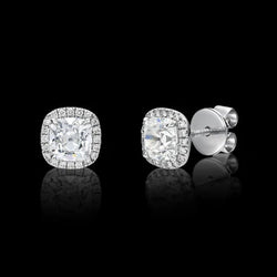 2,4 Ct Oude Mijne Geslepen Echt Diamanten Oorknopjes Halo Oorbellen Wit Goud 14K