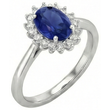 Afbeelding in Gallery-weergave laden, 2,5 karaat blauwe ovaal geslepen saffier en Natuurlijke echte diamanten ( niet in een laboratorium gekweekt ) ring wit goud 14K
