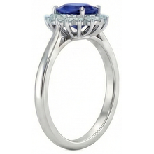 Afbeelding in Gallery-weergave laden, 2,5 karaat blauwe ovaal geslepen saffier en Natuurlijke echte diamanten ( niet in een laboratorium gekweekt ) ring wit goud 14K
