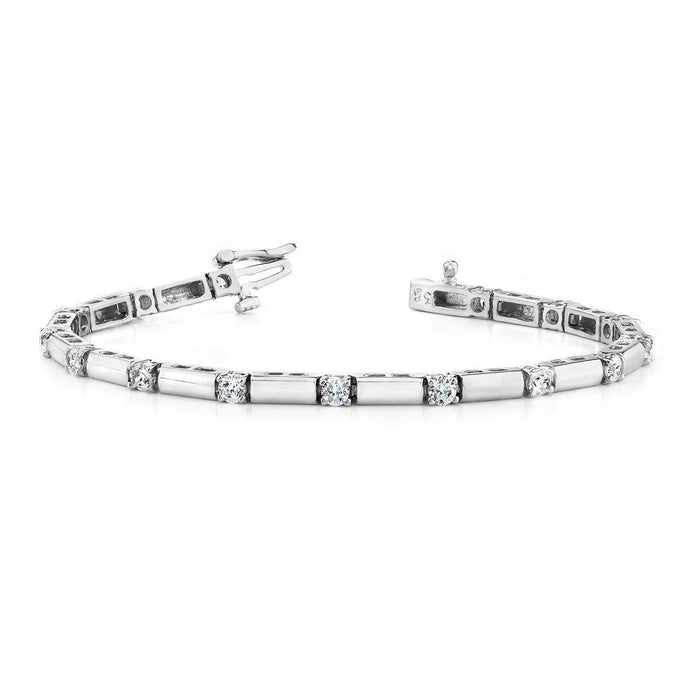 2,50 Karaat Ronde Echt Diamanten Staaf Armband Schoon Ontwerp Wit Goud 14K