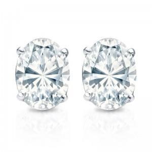 2,5 Karaat Dames Ovaal Geslepen Echt Diamanten Oorknopjes Wit Goud 14K