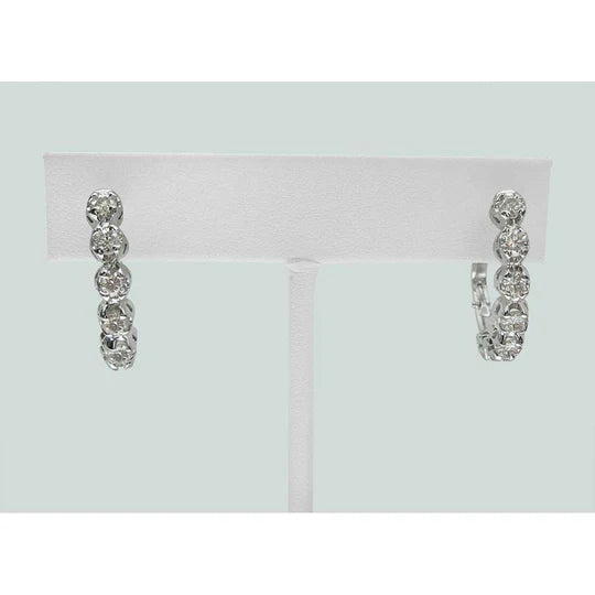 2,5 Karaat Ronde Echt Diamanten Lady Hoop Earring Massief Wit Goud 14K
